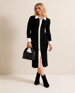 Black Contrast Shirt Dress