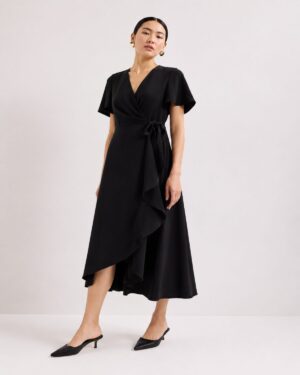 Black Wrap Midi Dress