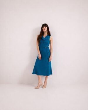 Blue Cowl Neck Midi Dress