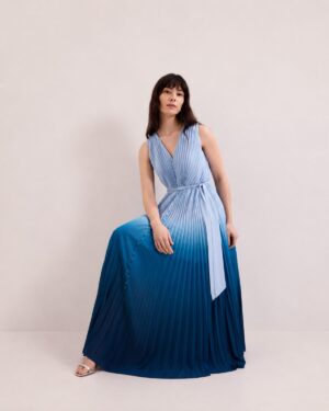 Blue Ombre Pleated Midi Dress