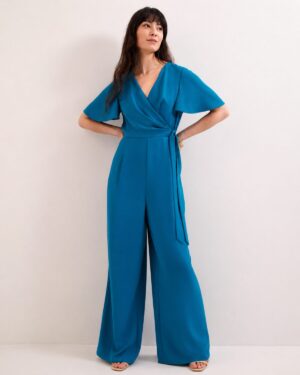 Blue Wrap Wide Leg Jumpsuit