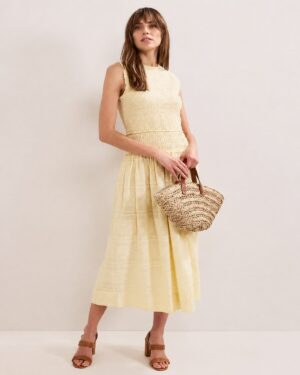 Buttermilk Shirred Midi Dress