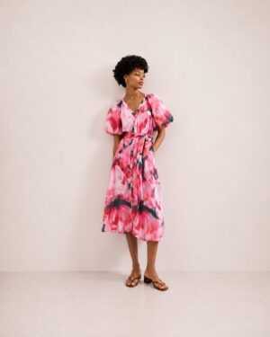 Floral Tie Waist Midi Dress