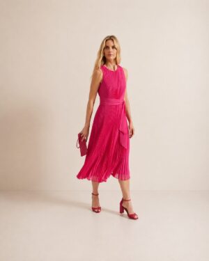 Pink Pleated Midi Dress
