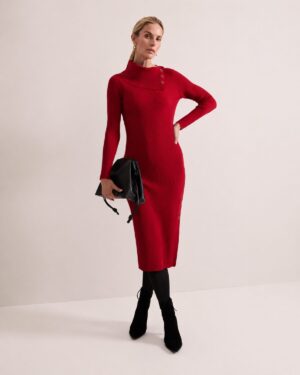 Red Ribbed Midi Dress