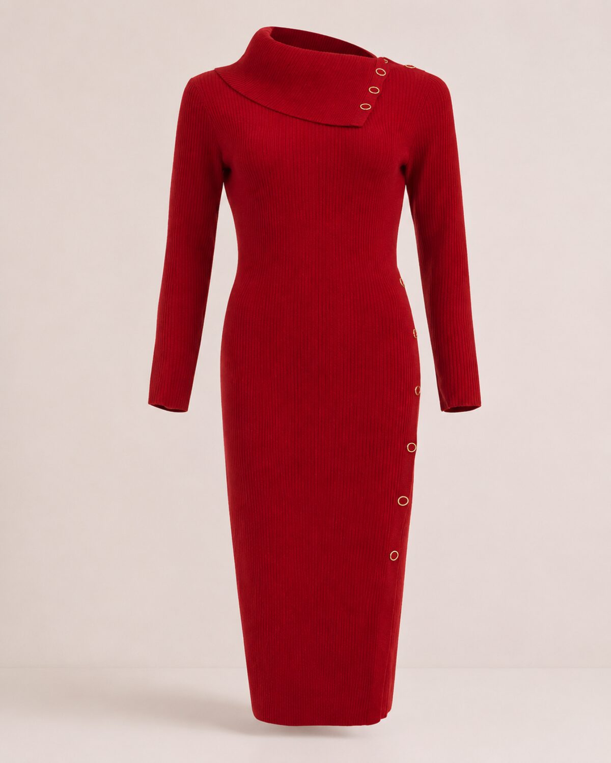 Red Ribbed Midi Dress - Image 4