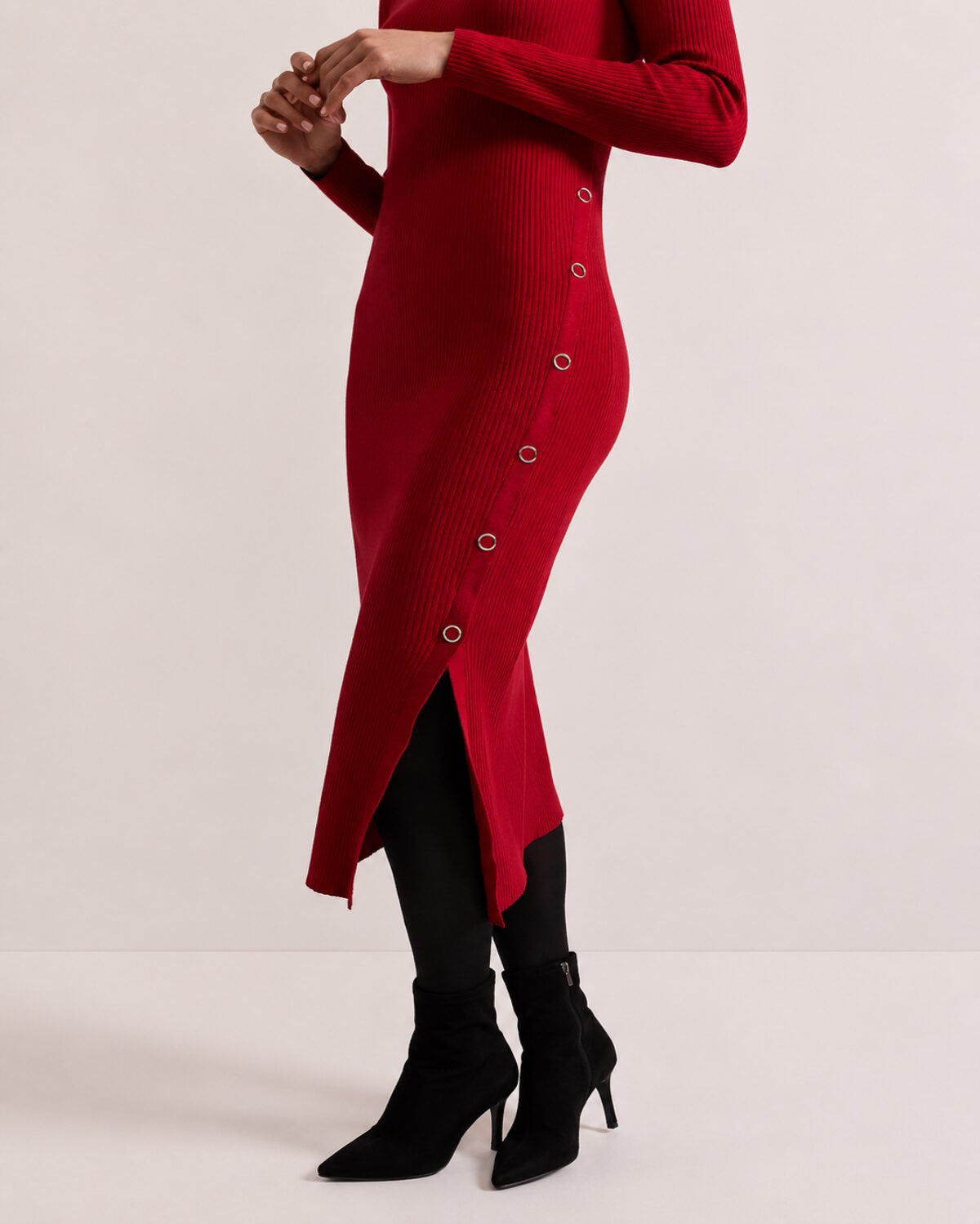 Red Ribbed Midi Dress - Image 2