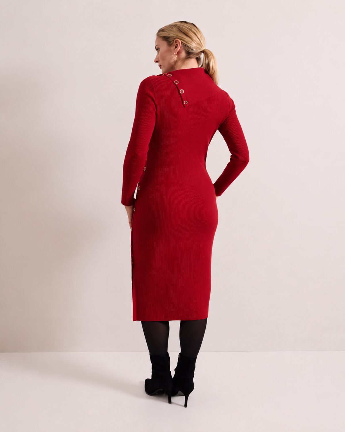 Red Ribbed Midi Dress - Image 3