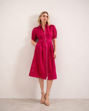 Textured Zip Front Midi Dress