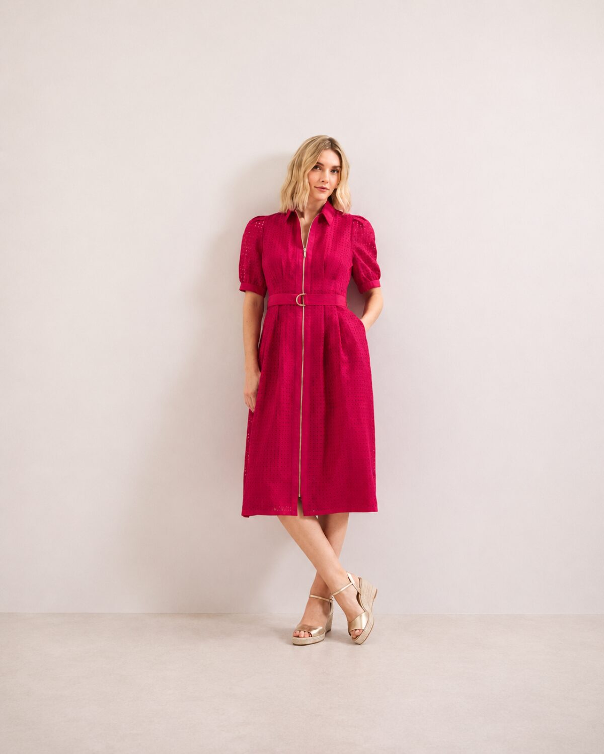 Textured Zip Front Midi Dress - Image 2