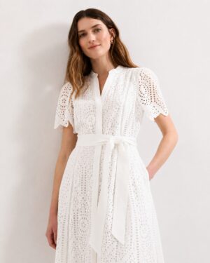 White Broderie Shirt Midi Dress