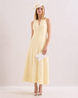 Yellow Button Front Midaxi Dress