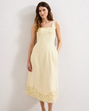 Yellow Embroidered Midi Dress
